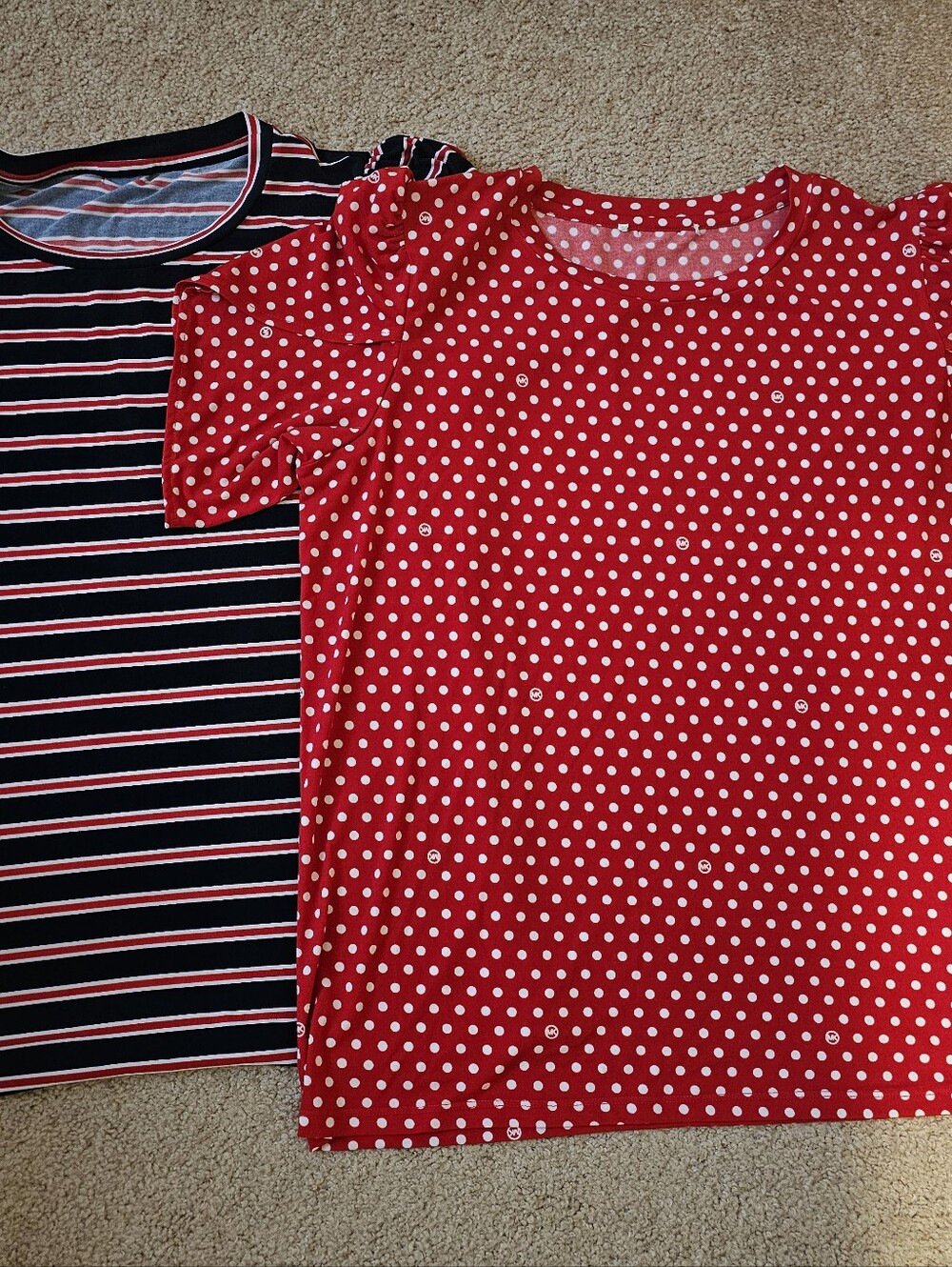 Michael Kors Red Polka Dot & Navy, Red, White  Striped Loose Fit Short Sleeve XL